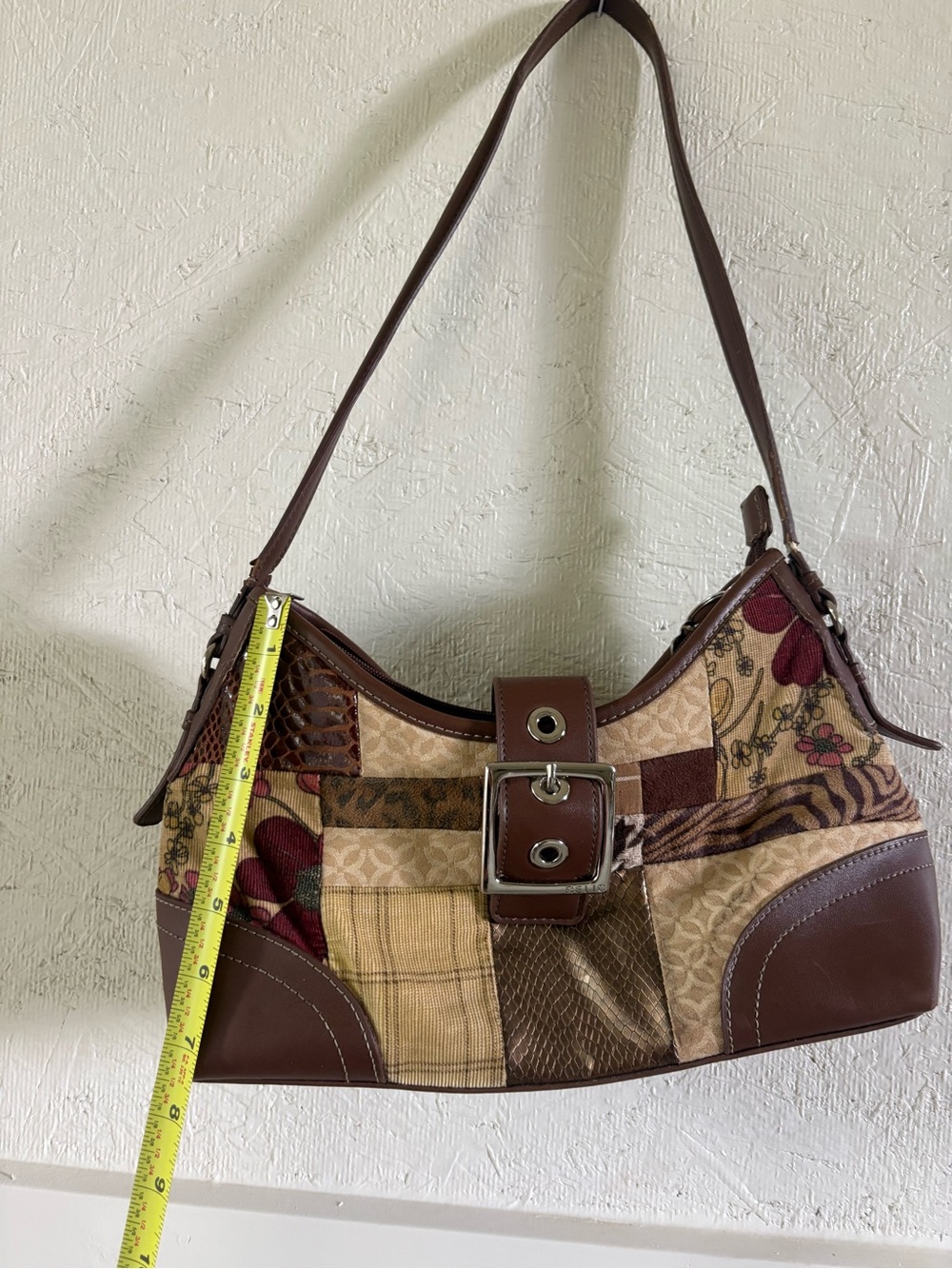 Vintage Y2K Brown Patchwork Shoulder Bag with Buckle Detail - Picture 8 of 8